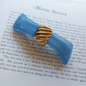 Vintage Barrette Bobby Pin Clip France Blue Gold Lucite Bow 1990s 🩵🩵🩵